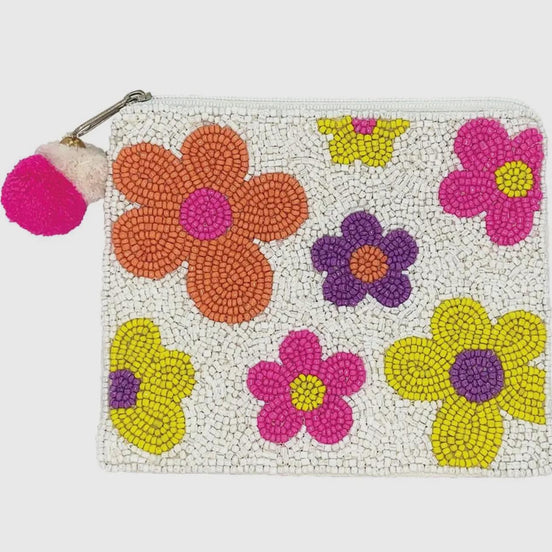 Multi Floral Beaded Coin Purse