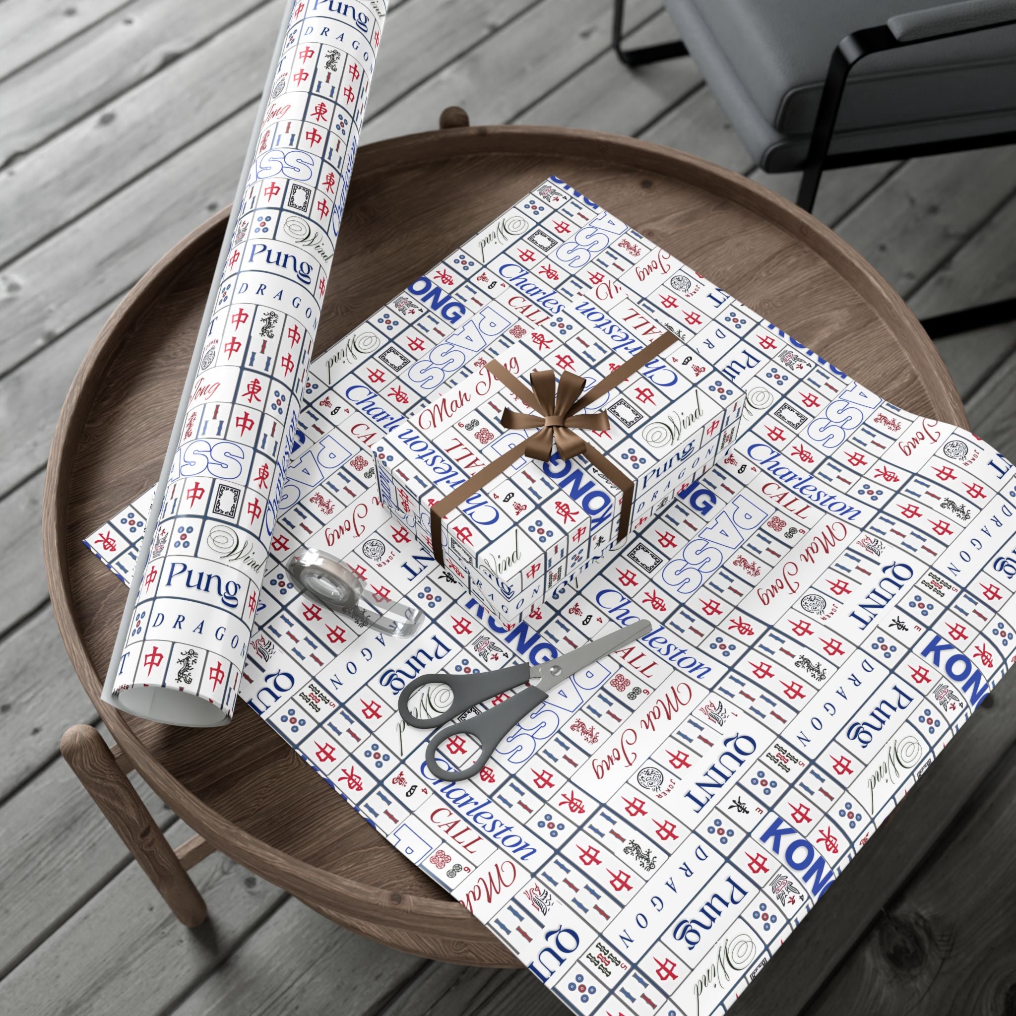 Mahjong Tile Pattern Gift Wrap Paper — Charleston, Kong & Pass Design