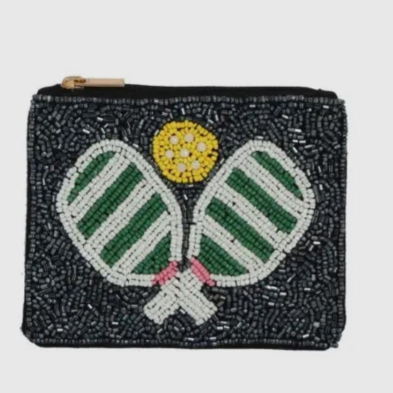 Pickleball Paddles Beaded Coin Pouch