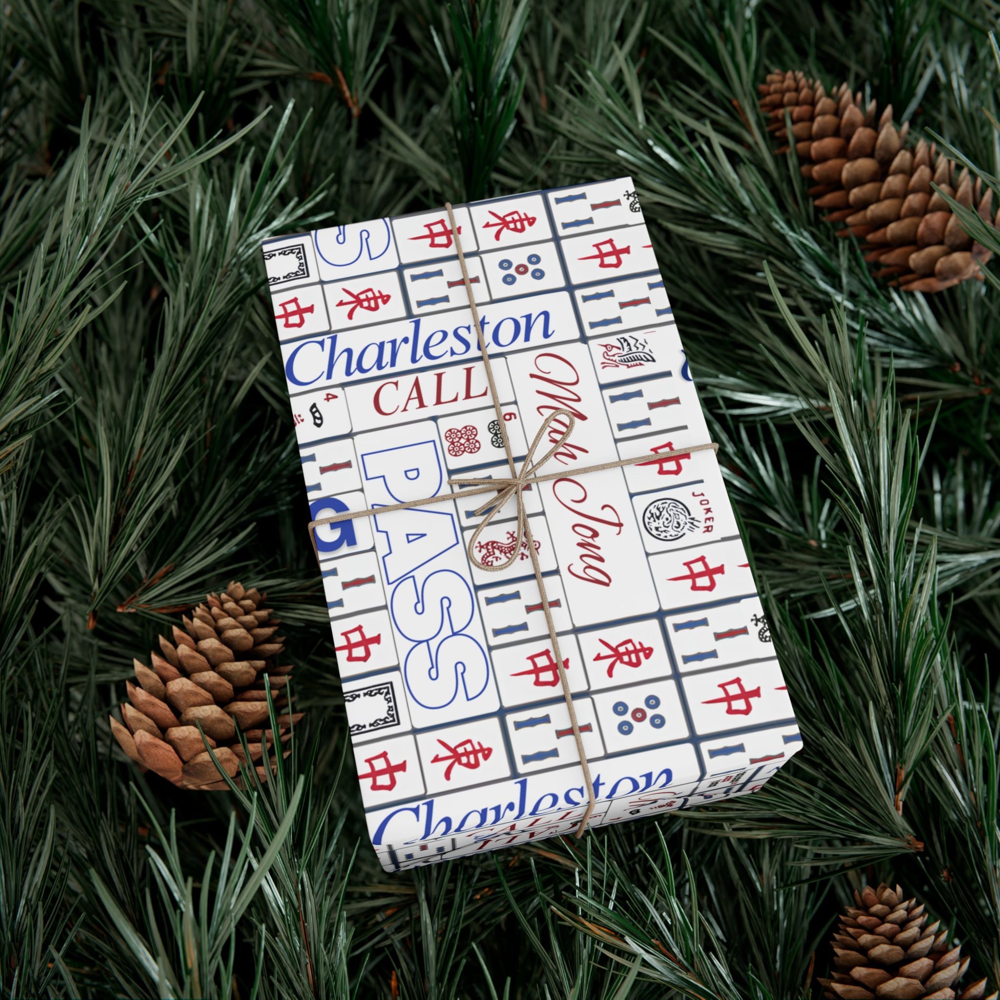 Mahjong Tile Pattern Gift Wrap Paper — Charleston, Kong & Pass Design