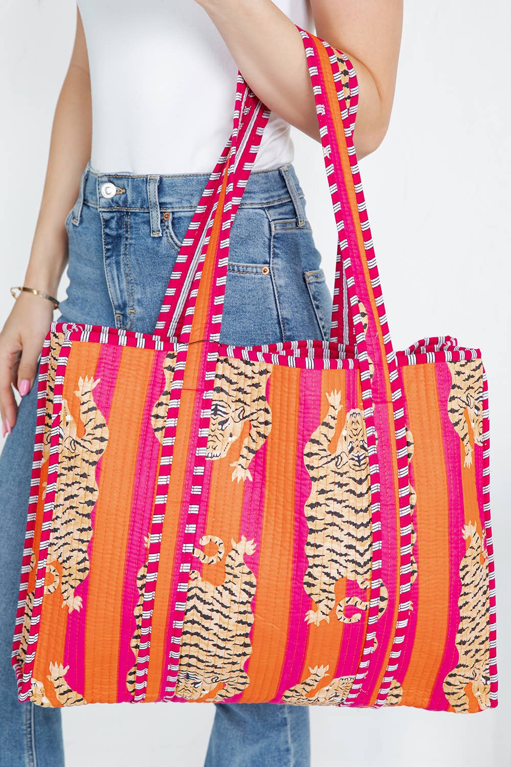 Tiger Pink/Orange Reversible Tote Bag