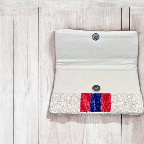 Red and Navy Beaded Clutch Crossbody