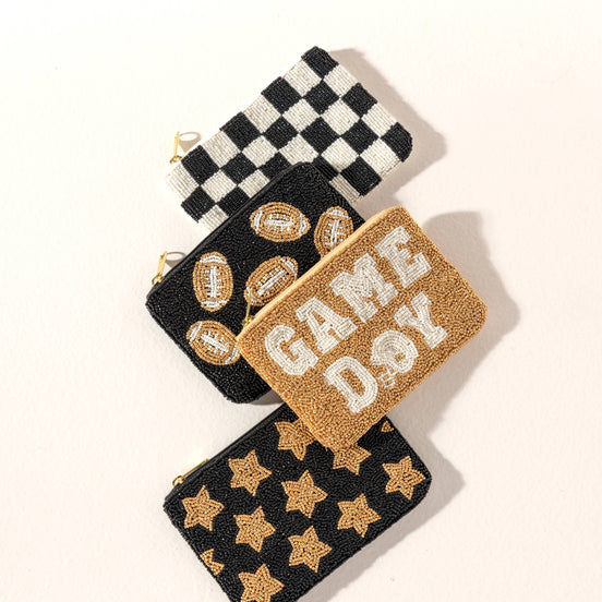 CHECKS BEADED ZIP POUCH