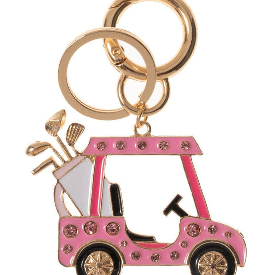 Sports Golf Cart Shaped Enamel W Stones Keychain