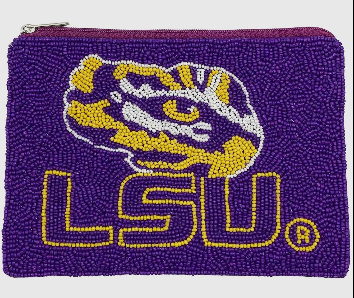 LSU Officially Licensed Beaded Coin Pouch
