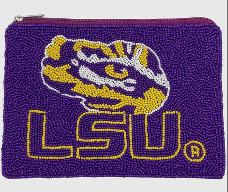 LSU Officially Licensed Beaded Coin Pouch