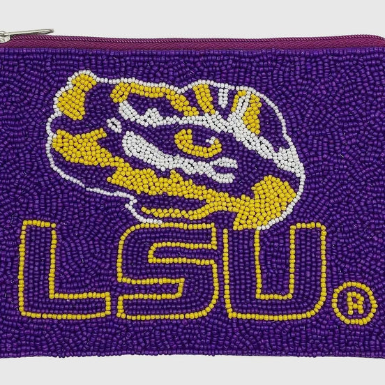 LSU Officially Licensed Beaded Coin Pouch