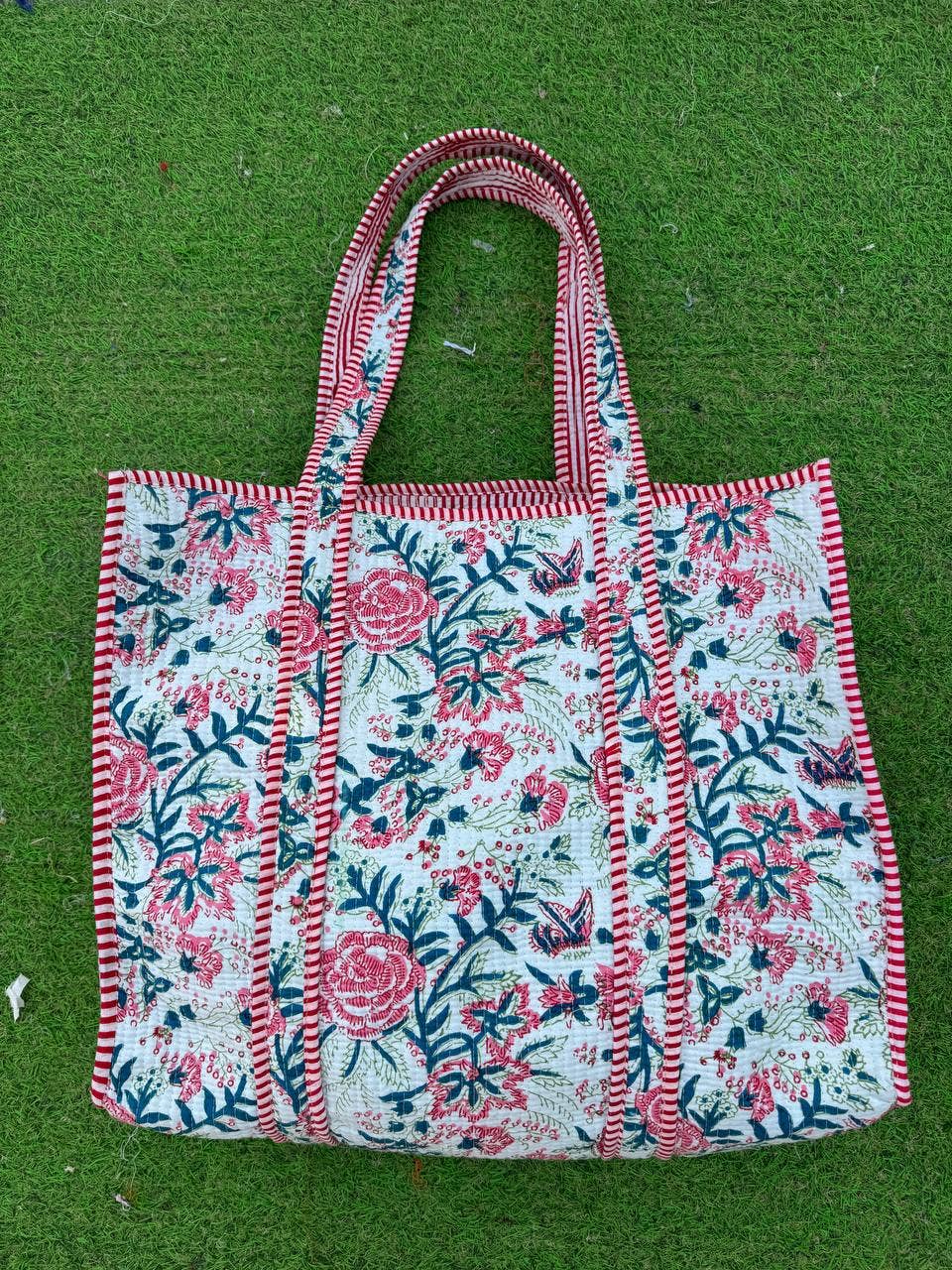 100% Cotton Floral Print Bag Women Shopping Bag Quilted Bags