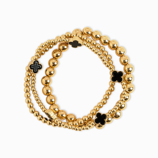 MOP Clover Stretch Beaded Bracelets, Set of 3