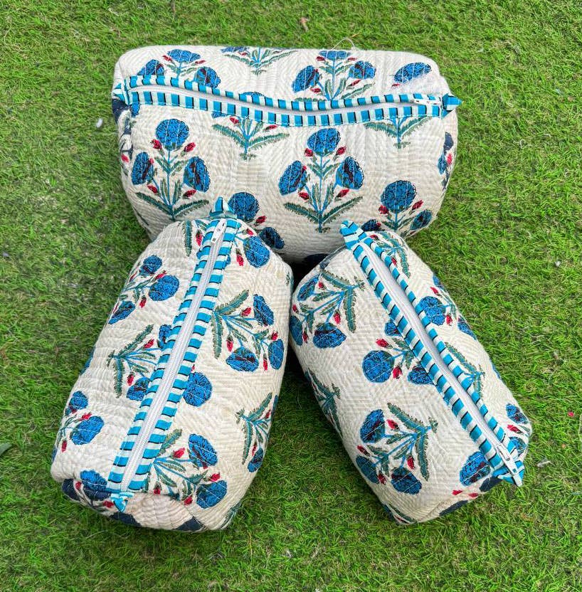 Floral Printed Cosmetic Bag Women Bag Indian Quilted Cotton