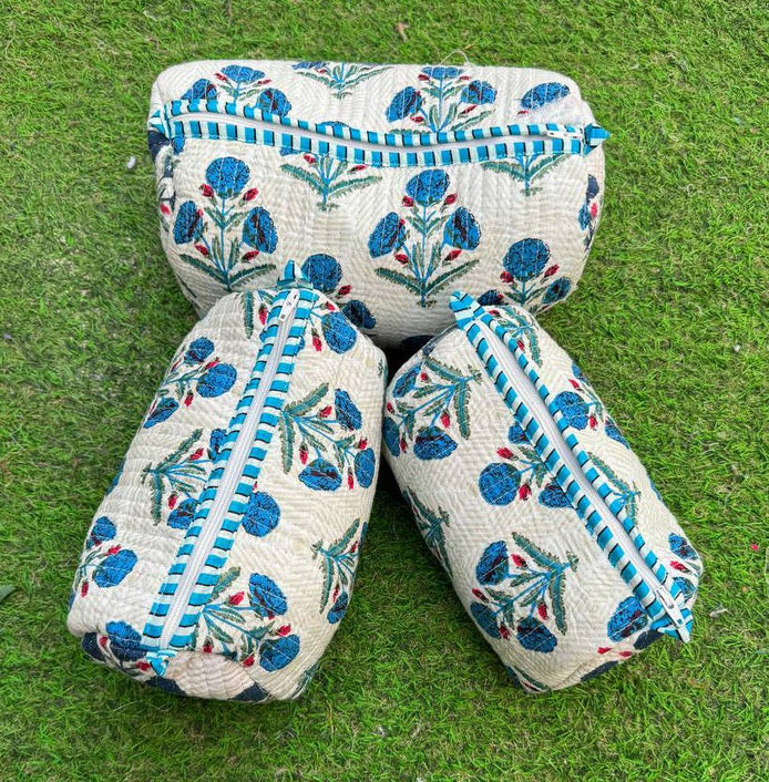 Floral Printed Cosmetic Bag Women Bag Indian Quilted Cotton