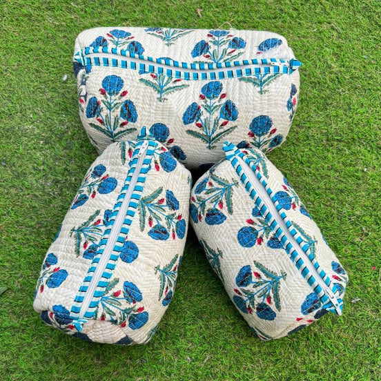 Floral Printed Cosmetic Bag Women Bag Indian Quilted Cotton