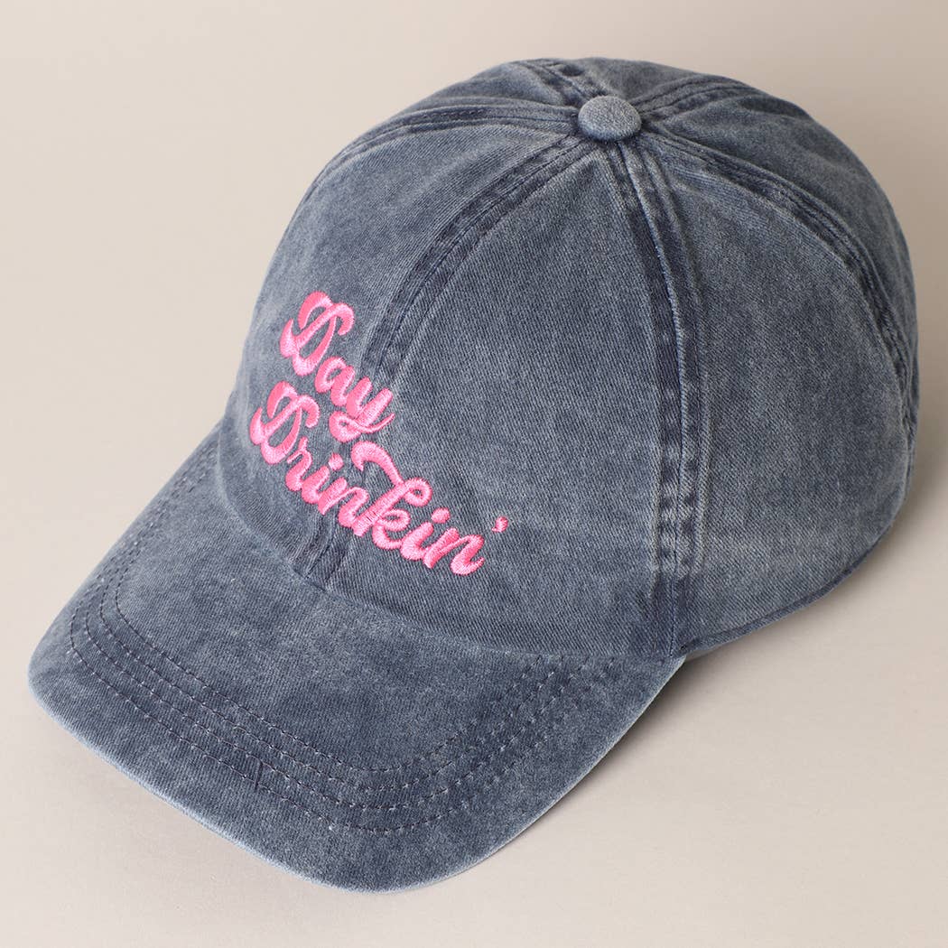 Day Drinkin' Text Embroidered Baseball Cap