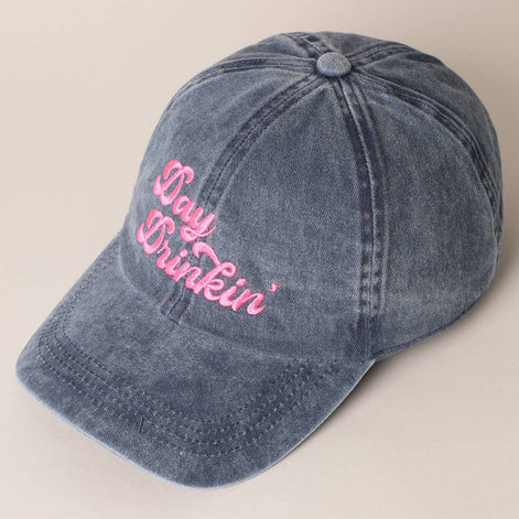 Day Drinkin' Text Embroidered Baseball Cap