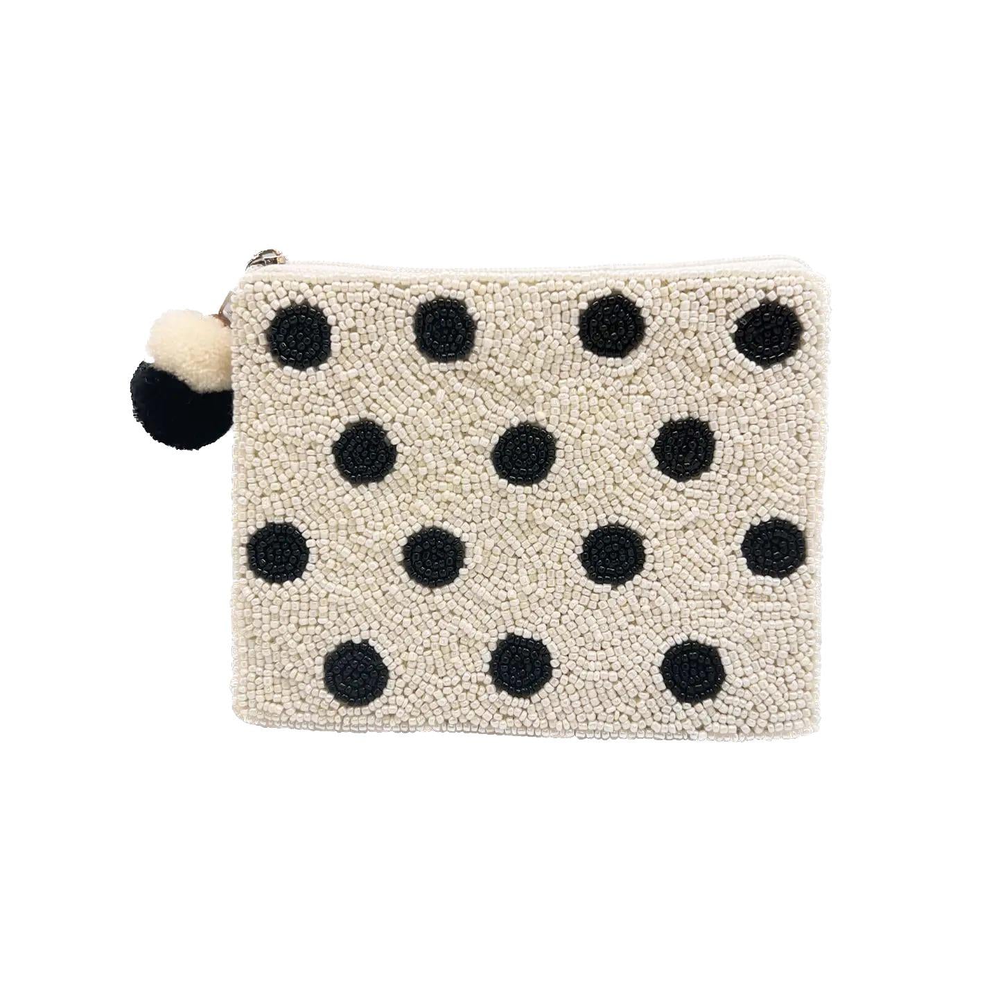 White/Black Polka Dots - Beaded Coin Purse