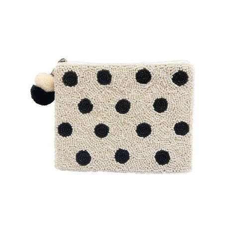 White/Black Polka Dots - Beaded Coin Purse