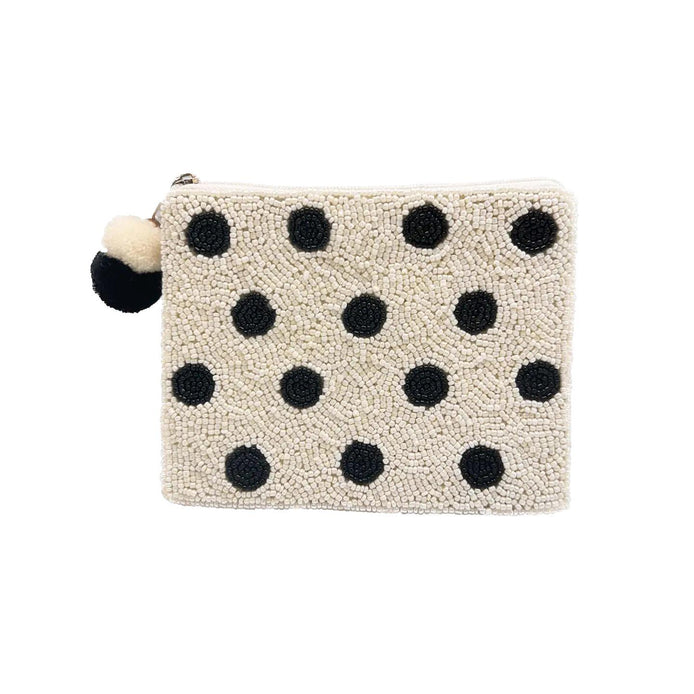 White/Black Polka Dots - Beaded Coin Purse