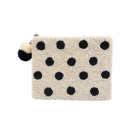 White/Black Polka Dots - Beaded Coin Purse