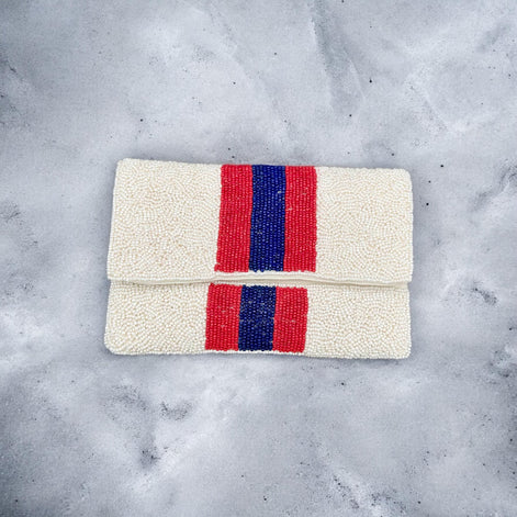 Red and Navy Beaded Clutch Crossbody