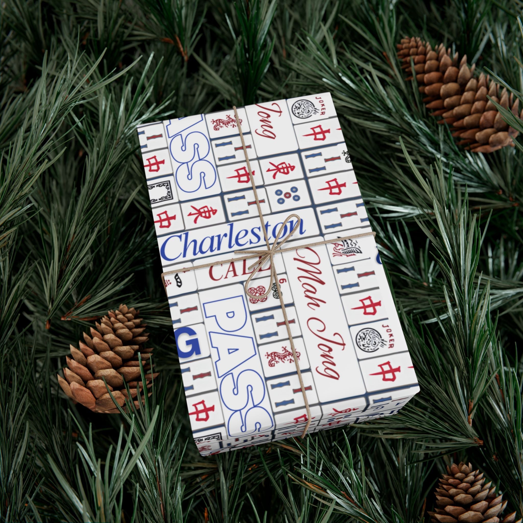 Mahjong Tile Pattern Gift Wrap Paper — Charleston, Kong & Pass Design