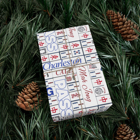 Mahjong Tile Pattern Gift Wrap Paper — Charleston, Kong & Pass Design