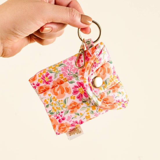 Puffy Earbud Case Keychain-Secret Garden Pink
