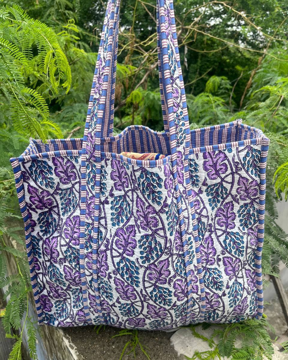New Quilted Cotton Handprinted Reversible Floral Printed Bag