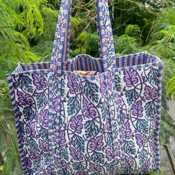 Quilted Floral Tote Bag (Purple)