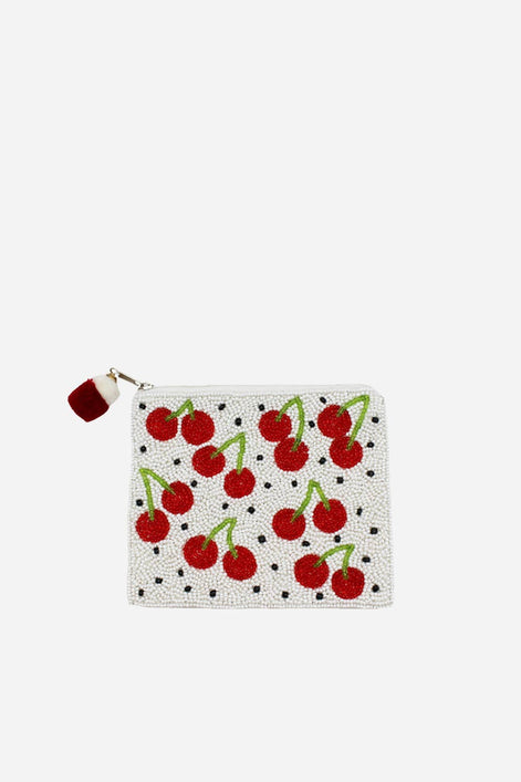 Cherries With Dots Beaded Coin Pouch