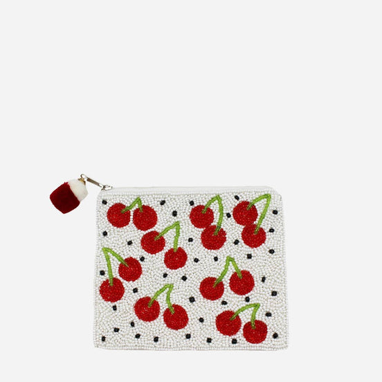 Cherries With Dots Beaded Coin Pouch