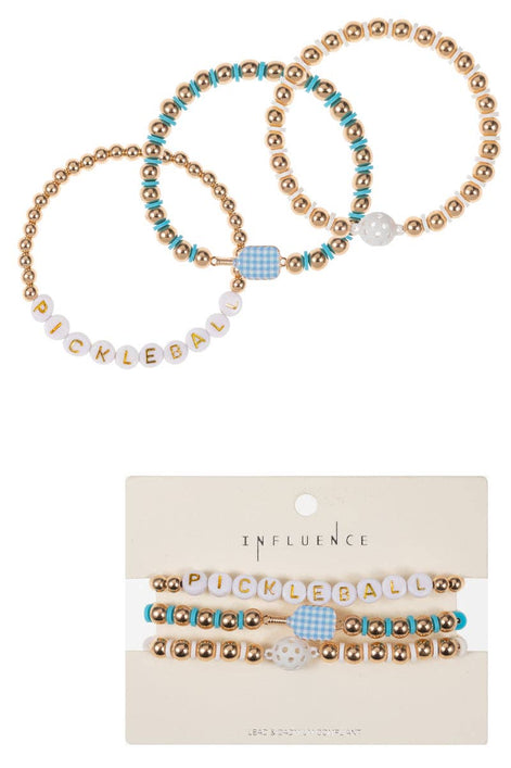 Sports Pickleball Shaped 3 Set Stretch Bracelet