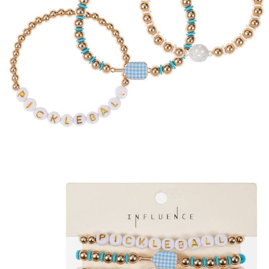 Sports Pickleball Shaped 3 Set Stretch Bracelet