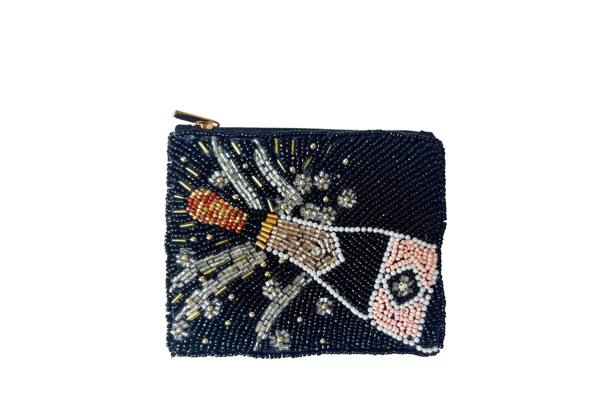 Champagne Themed Fully Beaded Coin Purse