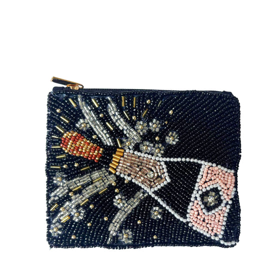 Champagne Themed Fully Beaded Coin Purse