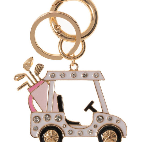Sports Golf Cart Shaped Enamel W Stones Keychain