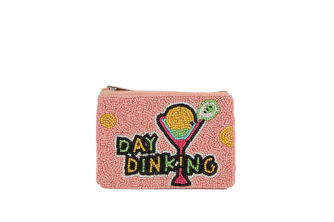 Ladies Fully Beaded DAY DINKING Theme Coin Purse