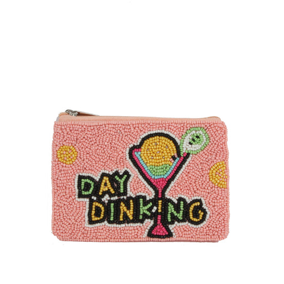 Ladies Fully Beaded DAY DINKING Theme Coin Purse