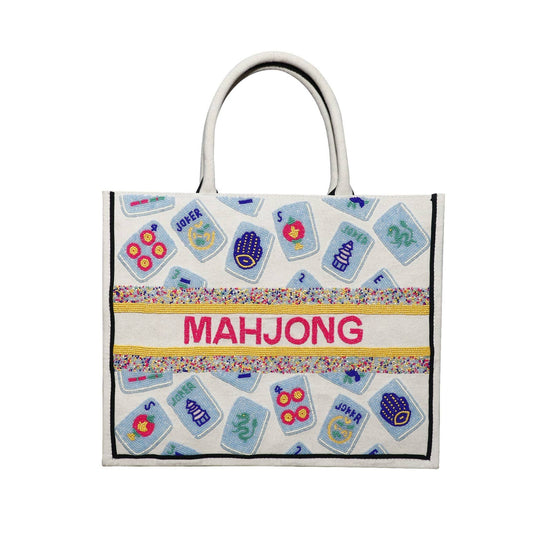 MAHJONG TOTE CD 732-3001 - Ivory/Multi/Fuchsia