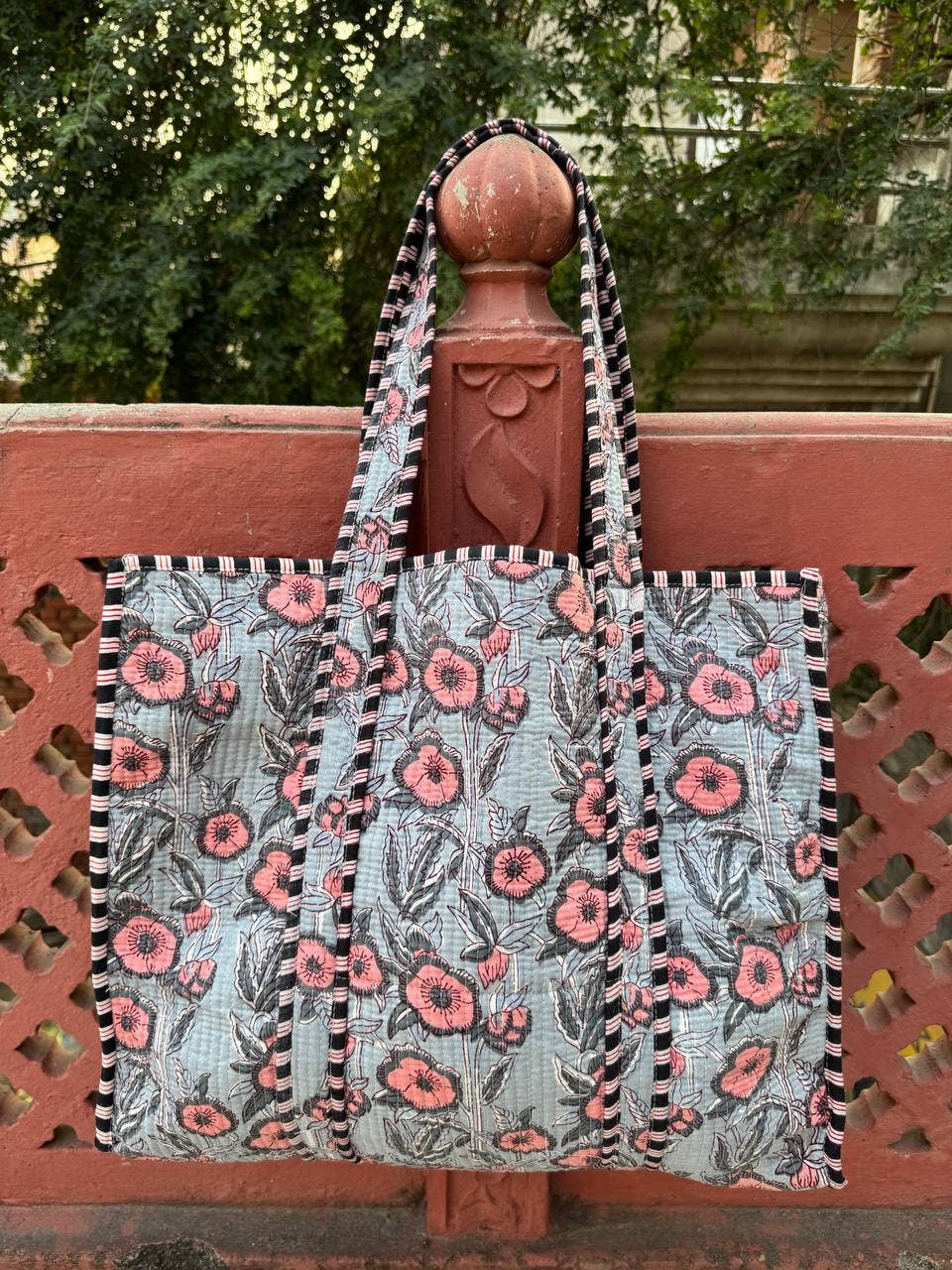 Indian Cotton Bag Shoulder Bag Floral Print Quilted Tote Bag