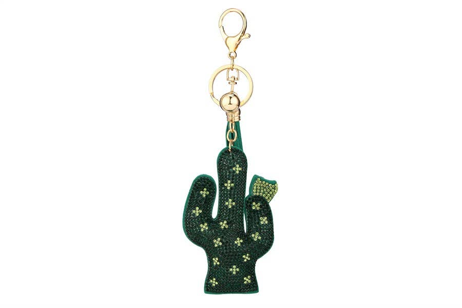 Rhinestone Cactus Shape Tassel Key Chain
