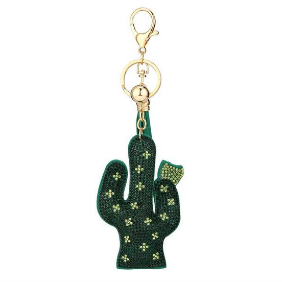 Rhinestone Cactus Shape Tassel Key Chain