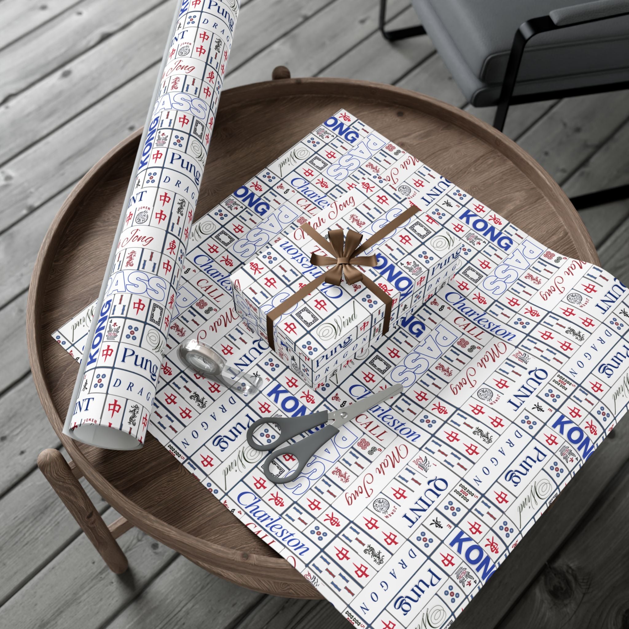 Mahjong Tile Pattern Gift Wrap Paper — Charleston, Kong & Pass Design