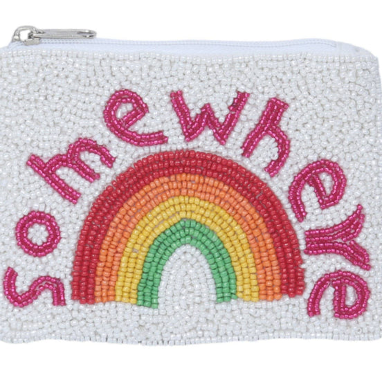 Ladies Rainbow SOMEWHERE Themed Beaded Coin Purse