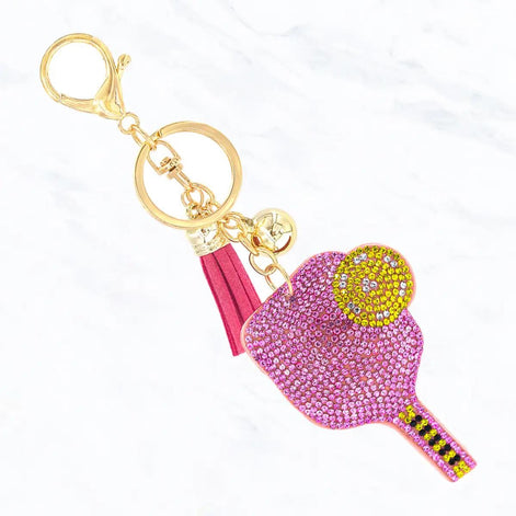Pickleball Ball and Paddle Rhinestone Keychain
