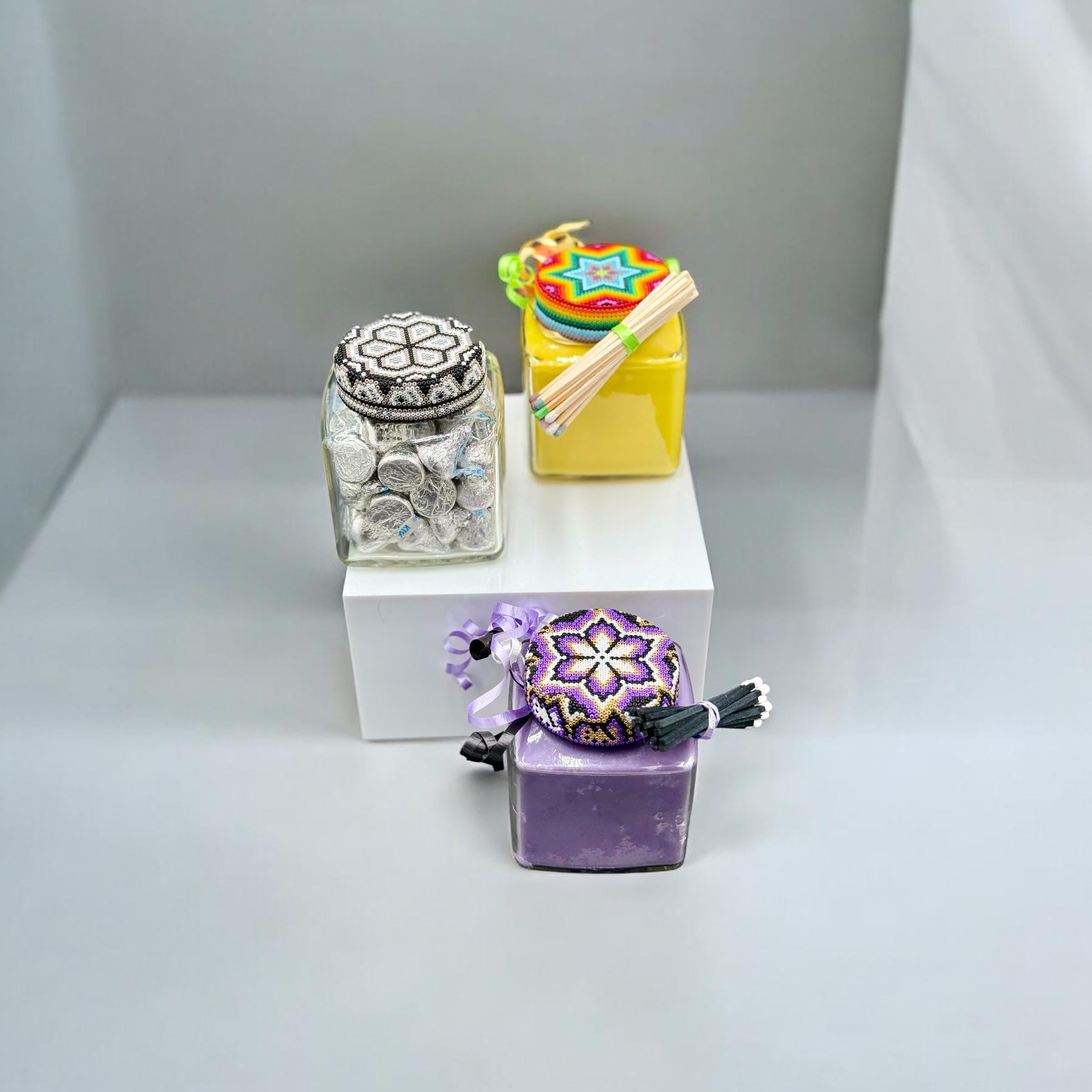 Handmade Beaded Glass Jars/Candles