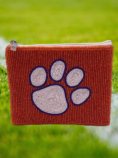 Clemson Tigers Paw Beaded Coin Purse