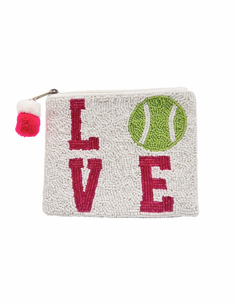 TENNIS BALL LOVE BEADED COIN POUCH