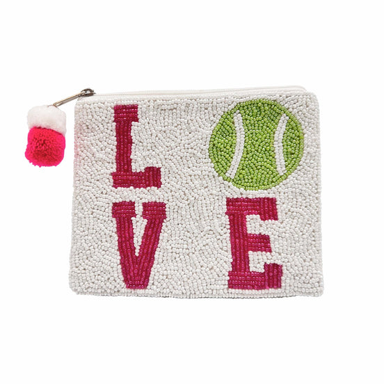 TENNIS BALL LOVE BEADED COIN POUCH