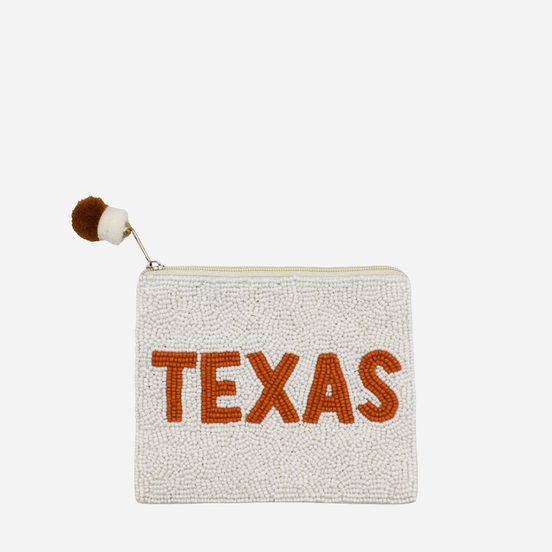 Texas Orange and White Background Beaded Coin Pouch