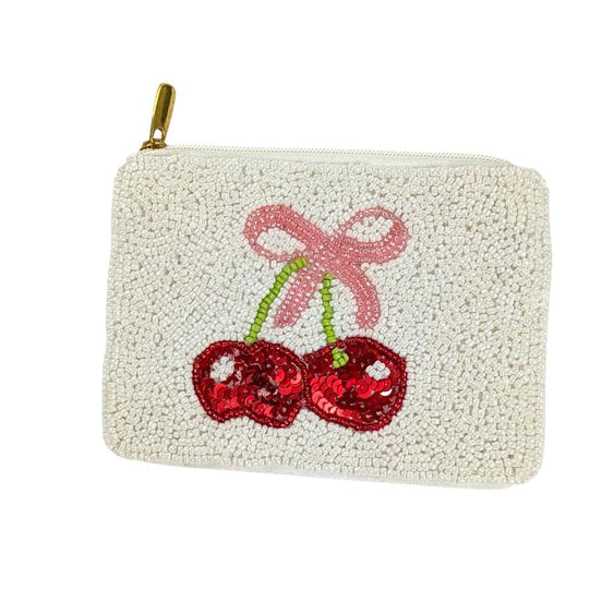 Ladies Cherries Fully Beaded Coin Purse 